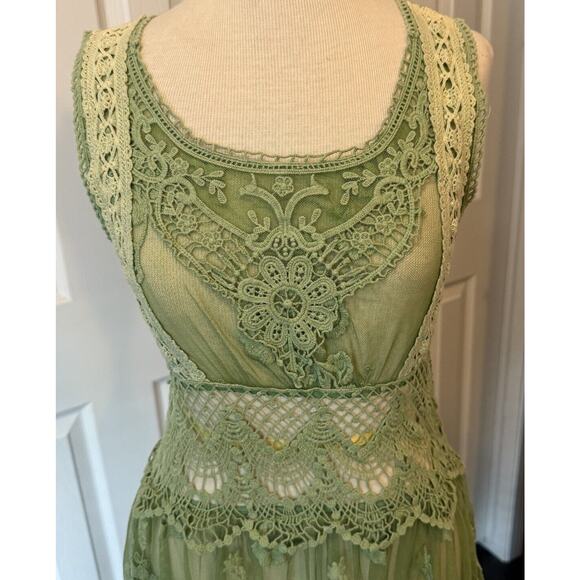 Sundance Dress NO SLIP Womens 4 READ Green Fairy Boho Babydoll Coquette Lace - Picture 2 of 12